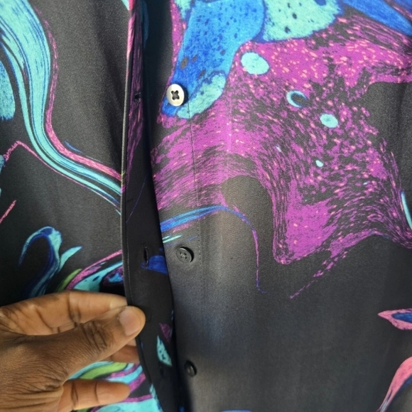 Inc International Satin Shirt Dress XS Women Button Up Pockets Colorful No Belt - Picture 10 of 14